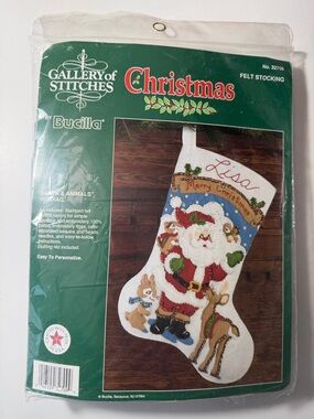 Bucilla White Felt Christmas Stocking Kit with Santa and Forest Animals